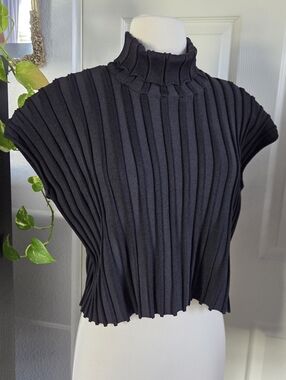Ribbed Turtle Neck Cropped Top Black Size Small